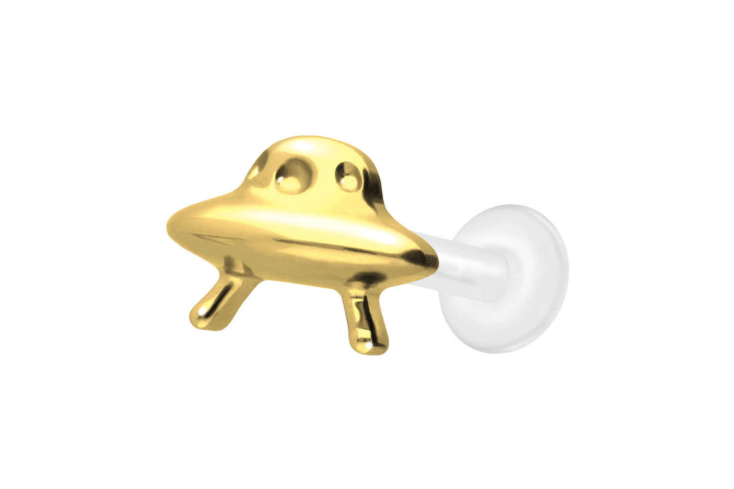 PTFE Labret Piercing mit Innengewinde + Titan-Aufsatz UFO